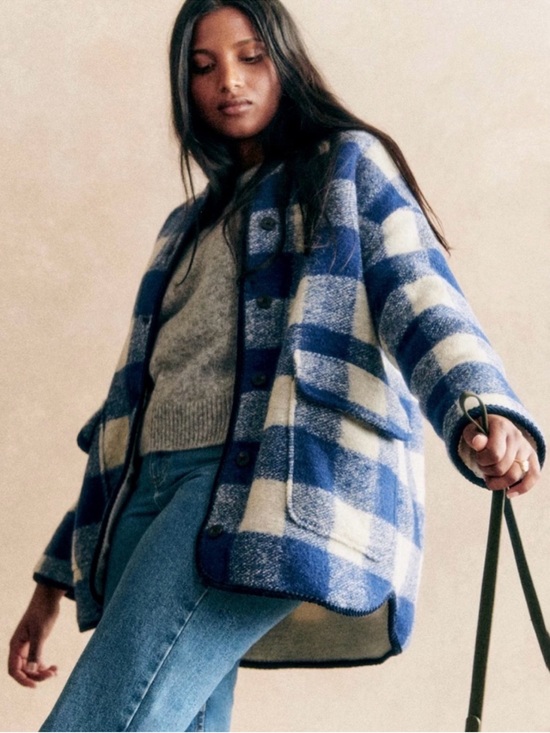 Sezane Jackets & Blazers - Sezane Blue and White Checked Wool-Blend Shacket